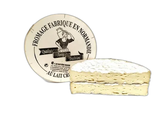 Camembert de Normandie — witschimmelkaas uit Normandië (Calvados, Manche, Orne, westelijk Eure)